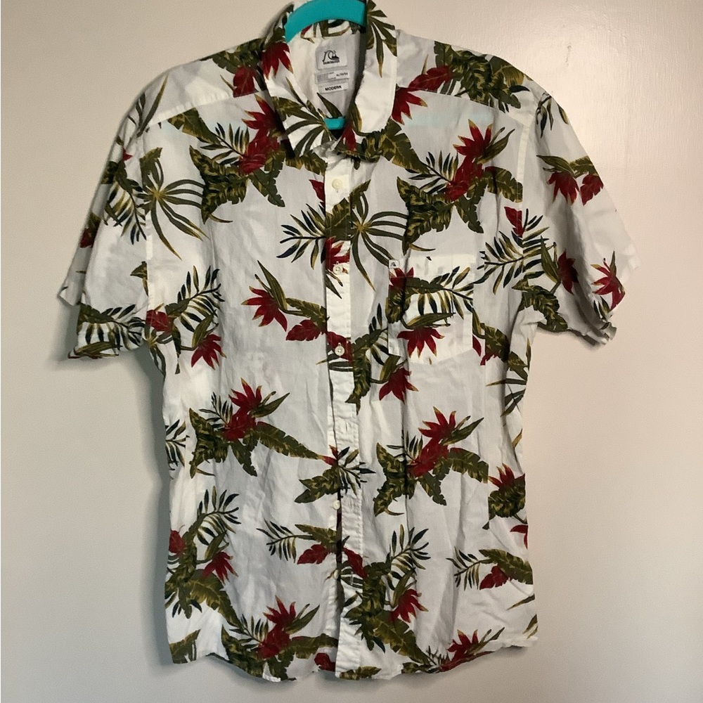 Quiksilver Green and Red Floral Men's Shirt